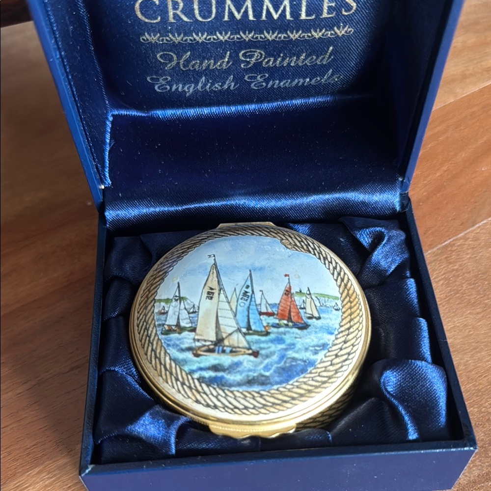 Crummles Halcyon Days Hand Painted Enamel Box with Sailboat Design
